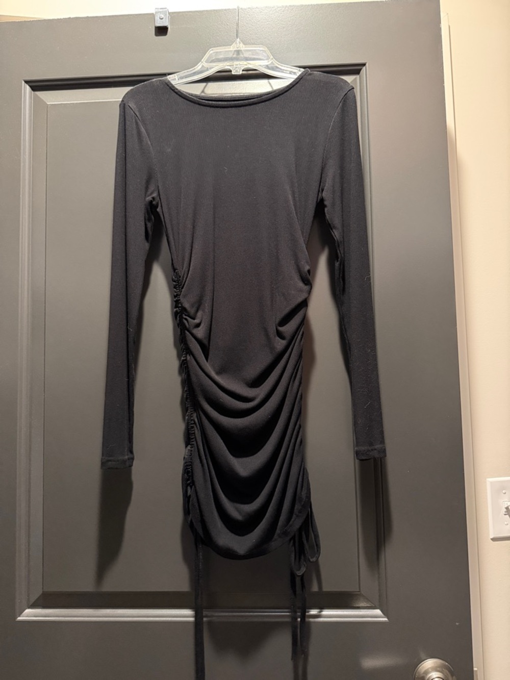 Black Long Sleeve Ruched Bodycon Dress